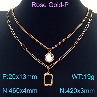 Wholesale Vintage Style Round Square Titanium Steel Irregular Plating Pendant Necklace