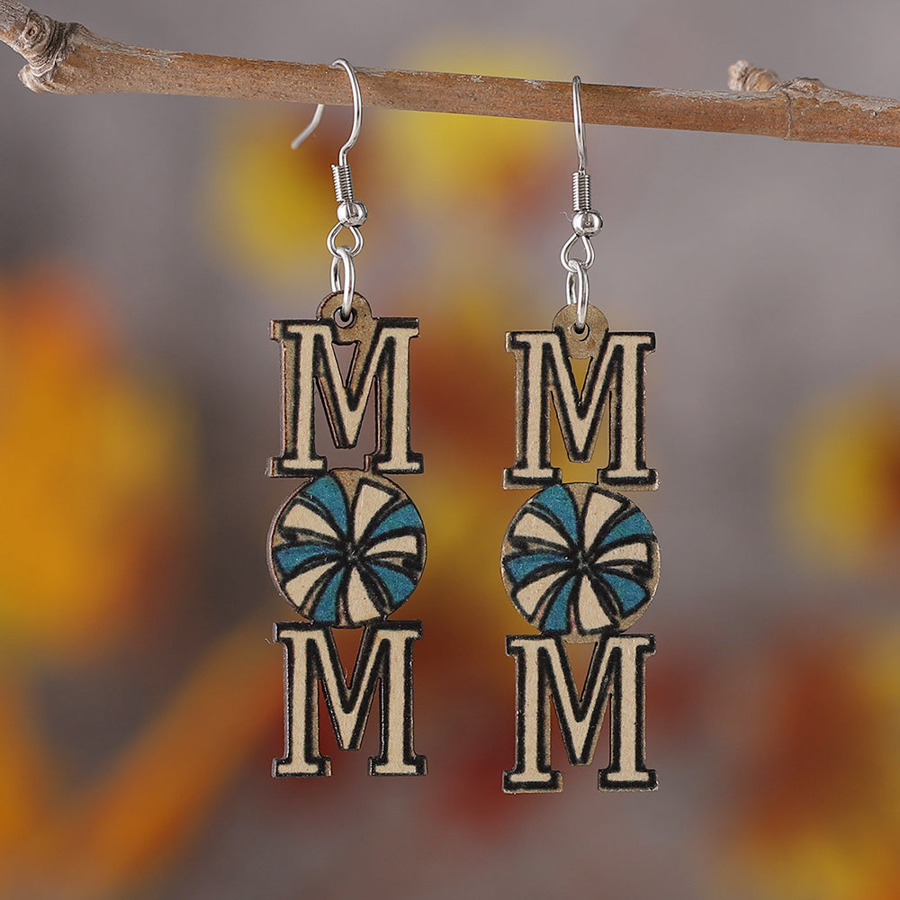 1 Pair Retro Letter Wood Drop Earrings