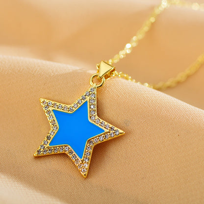 Sweet Star Copper Enamel Plating Inlay Rhinestones Pendant Necklace