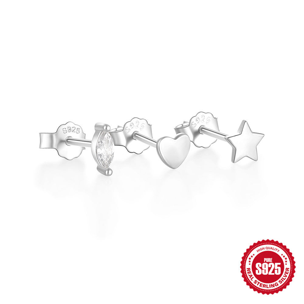 1 Set Simple Style Star Heart Shape Plating Sterling Silver Ear Studs