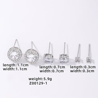 Simple Style Round Copper Plating Inlay Zircon White Gold Plated Ear Studs