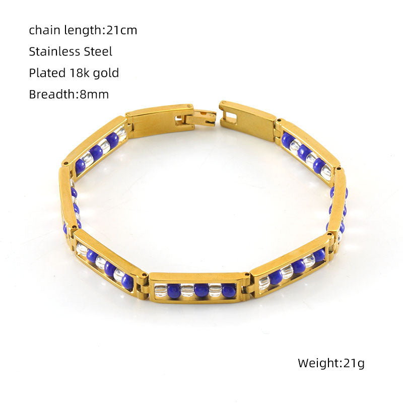 Fashion Geometric Stainless Steel Gold Plated Beads Bracelets