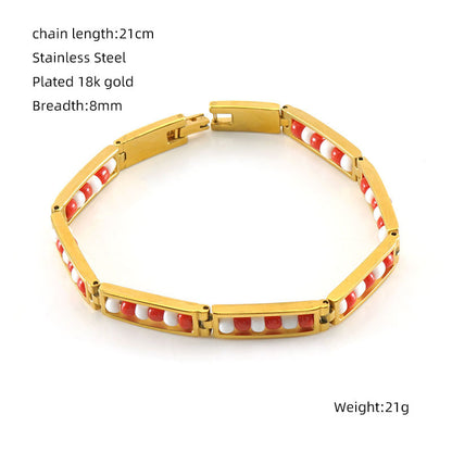 Fashion Geometric Stainless Steel Gold Plated Beads Bracelets