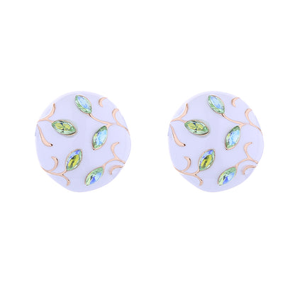 1 Pair Elegant Round Enamel Inlay Alloy Rhinestones Gold Plated Ear Studs