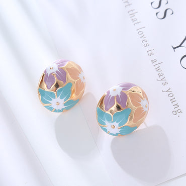 1 Pair Elegant Flower Enamel Plating Alloy Gold Plated Earrings