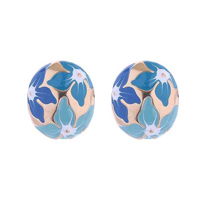 1 Pair Elegant Flower Enamel Plating Alloy Gold Plated Earrings