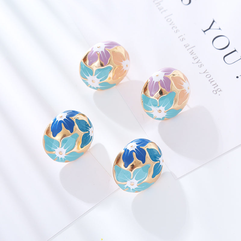 1 Pair Elegant Flower Enamel Plating Alloy Gold Plated Earrings