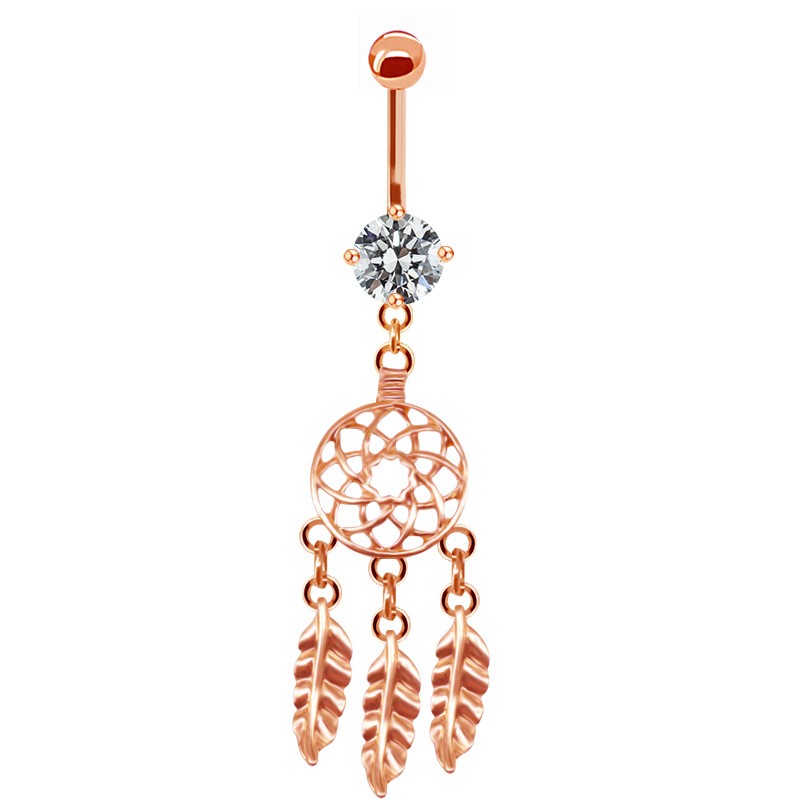 Streetwear Cactus Star Feather Stainless Steel Copper Plating Inlay Rhinestones Rose Gold Plated White Gold Plated Gold Plated Belly Ring