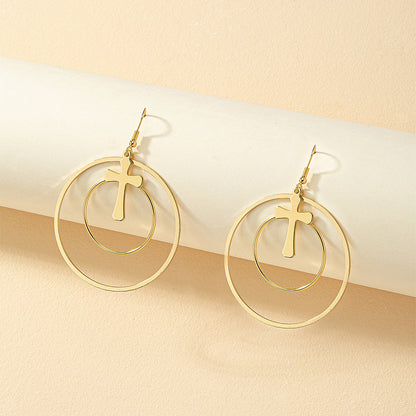 1 Pair Vintage Style Cross Alloy Drop Earrings