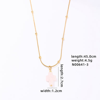 Wholesale Simple Style Classic Style Cross Stainless Steel Natural Stone Plating Chain Gold Plated Pendant Necklace