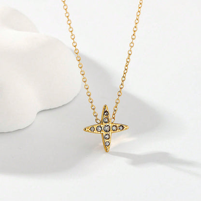 Wholesale Simple Style Streetwear Star Stainless Steel Plating Inlay 18k Gold Plated Zircon Pendant Necklace