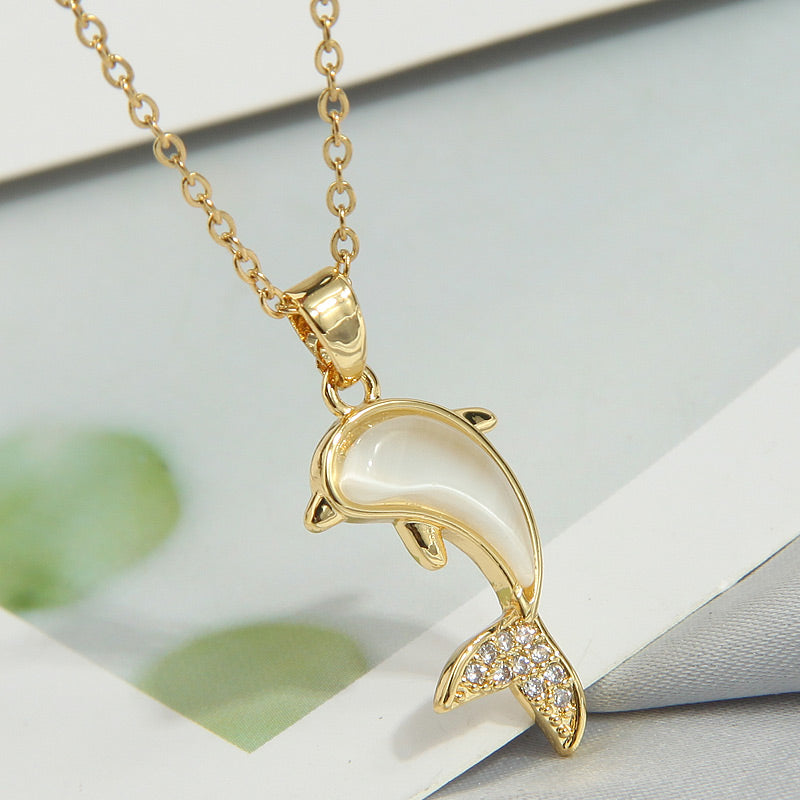 Sweet Simple Style Heart Shape Butterfly Fish Tail Copper Plating Inlay Zircon Pendant Necklace