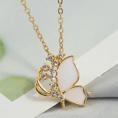 Sweet Simple Style Heart Shape Butterfly Fish Tail Copper Plating Inlay Zircon Pendant Necklace