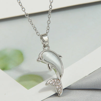 Sweet Simple Style Heart Shape Butterfly Fish Tail Copper Plating Inlay Zircon Pendant Necklace