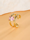 Retro Geometric Stainless Steel Plating Inlay Zircon 18k Gold Plated Open Rings