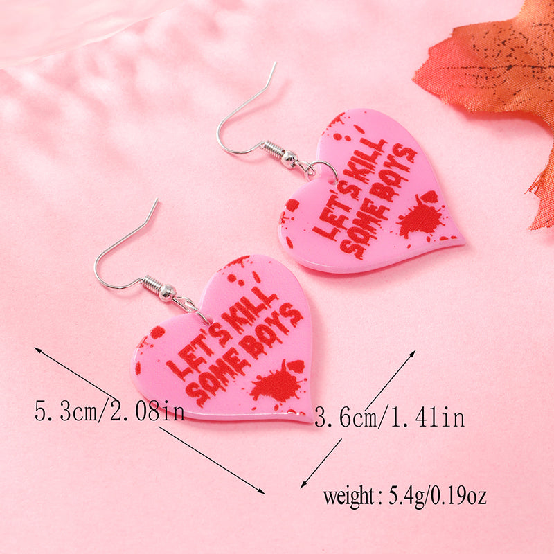 1 Pair Funny Streetwear Heart Shape Painted Arylic Drop Earrings