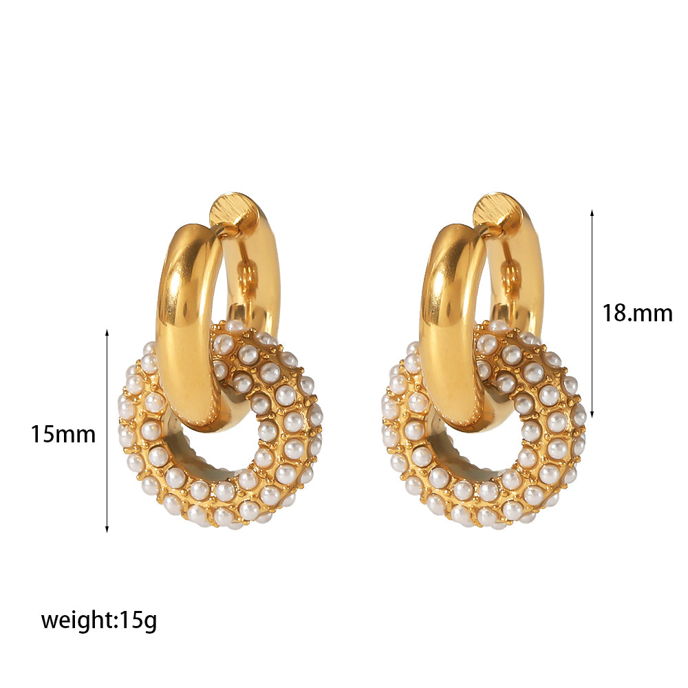 1 Pair Retro Circle Polishing Plating Inlay Stainless Steel Zircon 18k Gold Plated Earrings