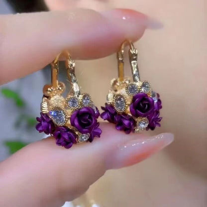 Wholesale Jewelry Elegant Lady Flower Alloy Titanium Alloy Aluminium Alloy Rhinestones Inlay Earrings