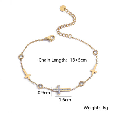 Korean Style Cross Titanium Steel Plating Inlay Zircon 18k Gold Plated Bracelets