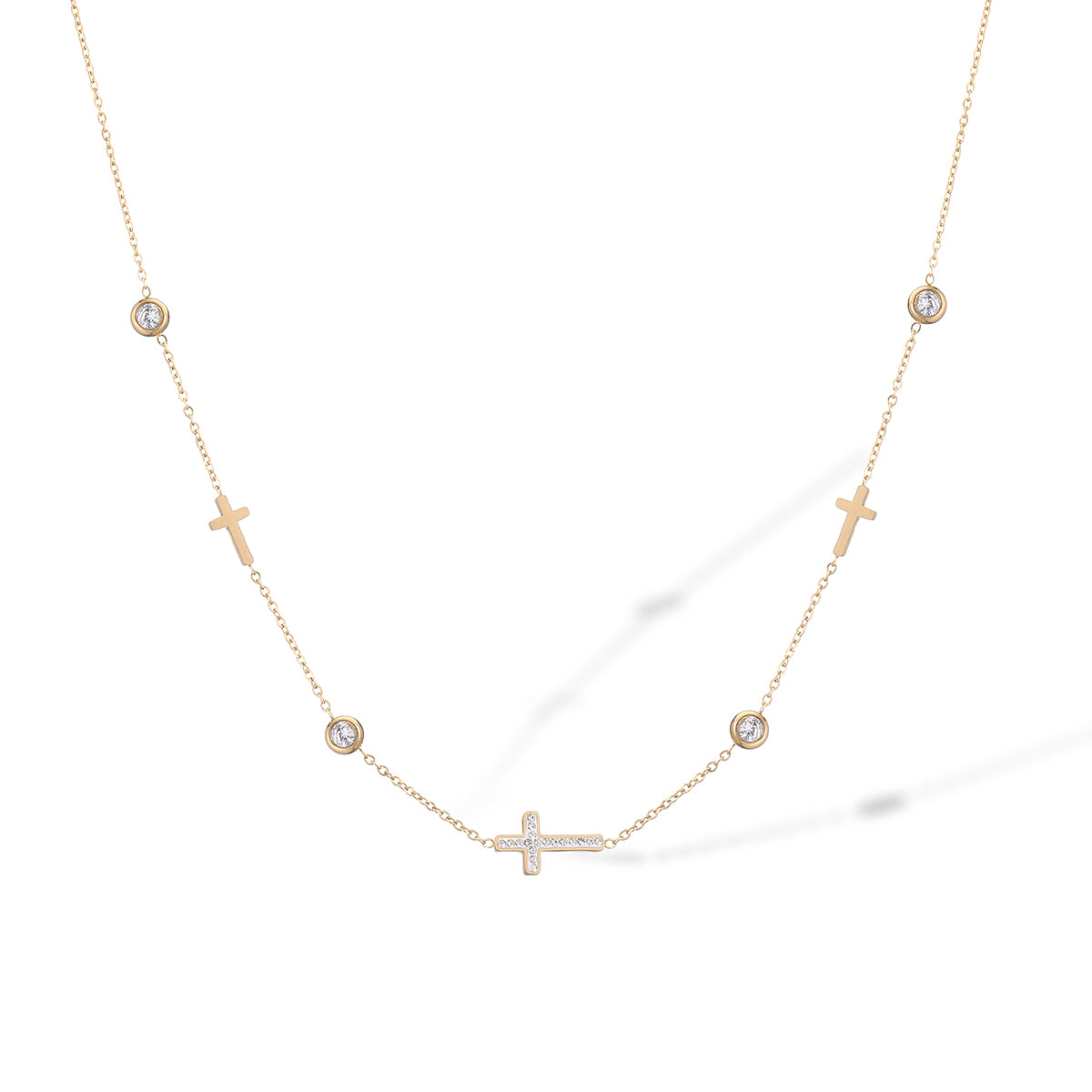 Simple Style Classic Style Cross Titanium Steel Plating Inlay Zircon 18k Gold Plated Necklace