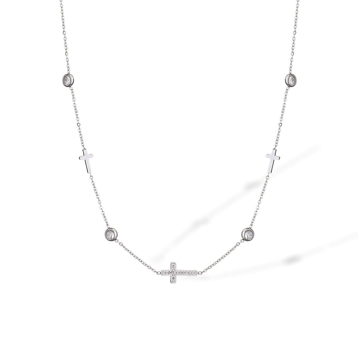 Simple Style Classic Style Cross Titanium Steel Plating Inlay Zircon 18k Gold Plated Necklace