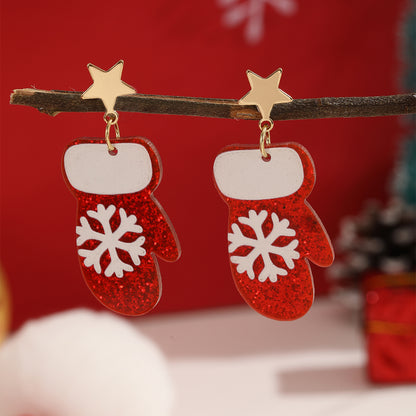 1 Pair Christmas Gloves Plating Arylic Gold Plated Drop Earrings