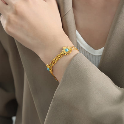 Simple Style Color Block Titanium Steel Plating Inlay Turquoise 18k Gold Plated Bracelets