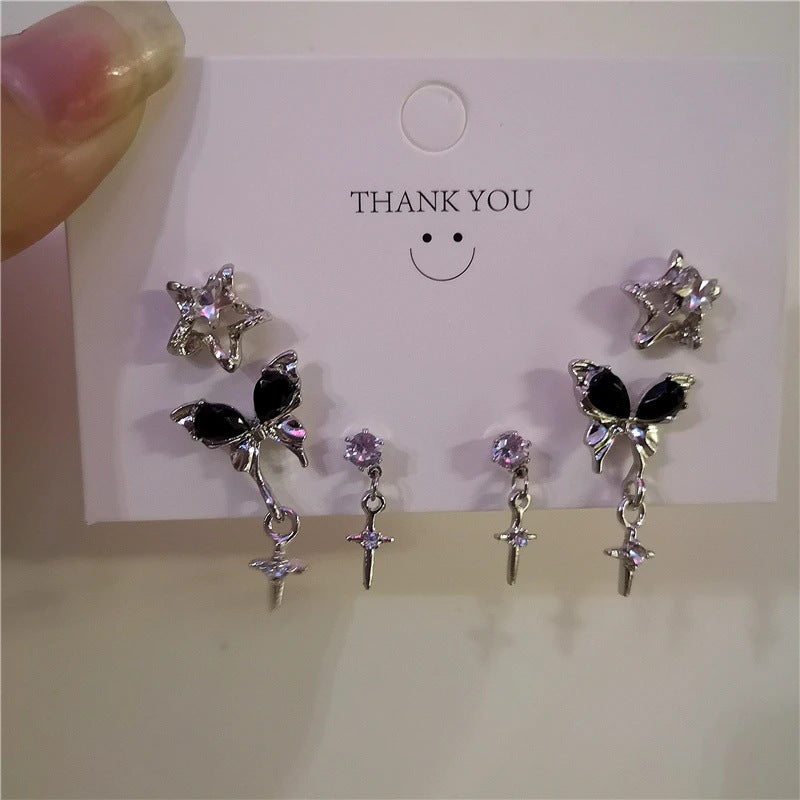 1 Set Cute Sweet Star Butterfly Plating Inlay Alloy Artificial Crystal Drop Earrings