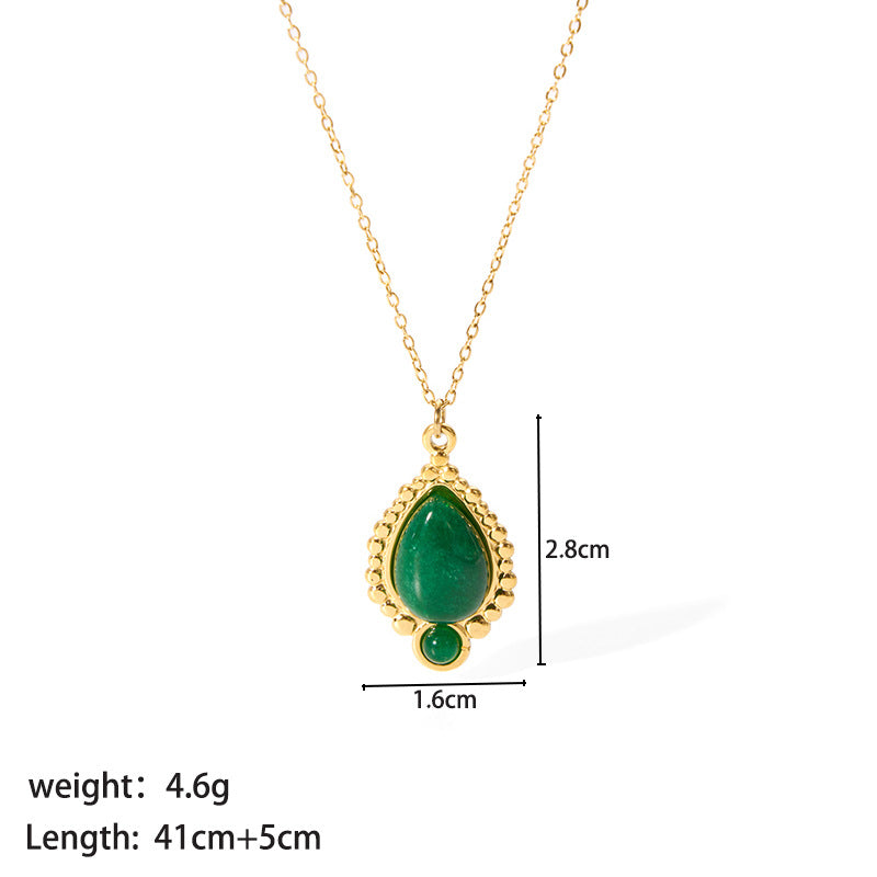 Wholesale Vintage Style Geometric Stainless Steel Plating Inlay 18k Gold Plated Natural Stone Pendant Necklace