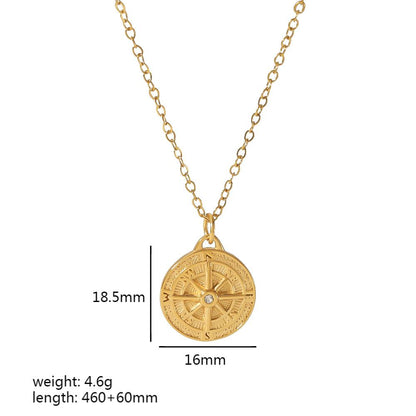 Wholesale Retro Quadrilateral Round Eye Stainless Steel Polishing Plating 18k Gold Plated Pendant Necklace