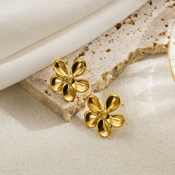 1 Pair Ig Style Simple Style Leaves Flower Plating Stainless Steel Ear Studs