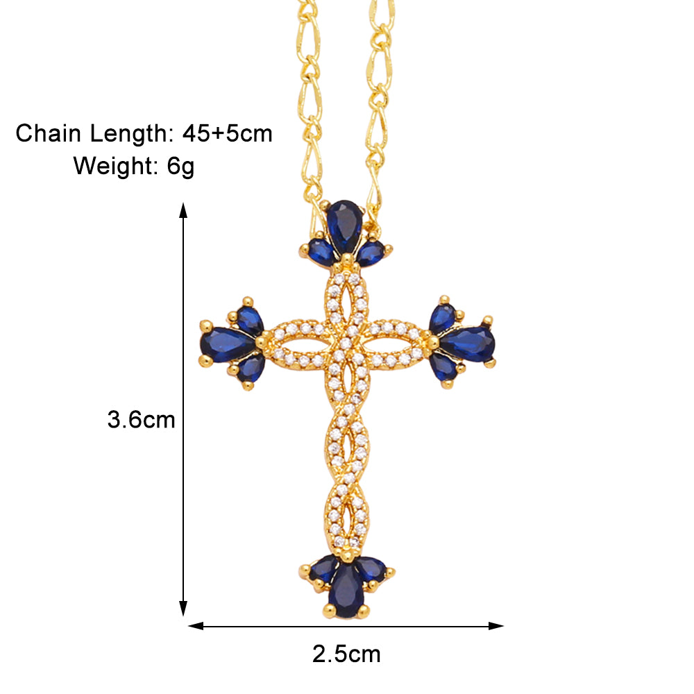 Simple Style Streetwear Cross Copper Plating Inlay Zircon 18k Gold Plated Pendant Necklace