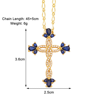 Simple Style Streetwear Cross Copper Plating Inlay Zircon 18k Gold Plated Pendant Necklace