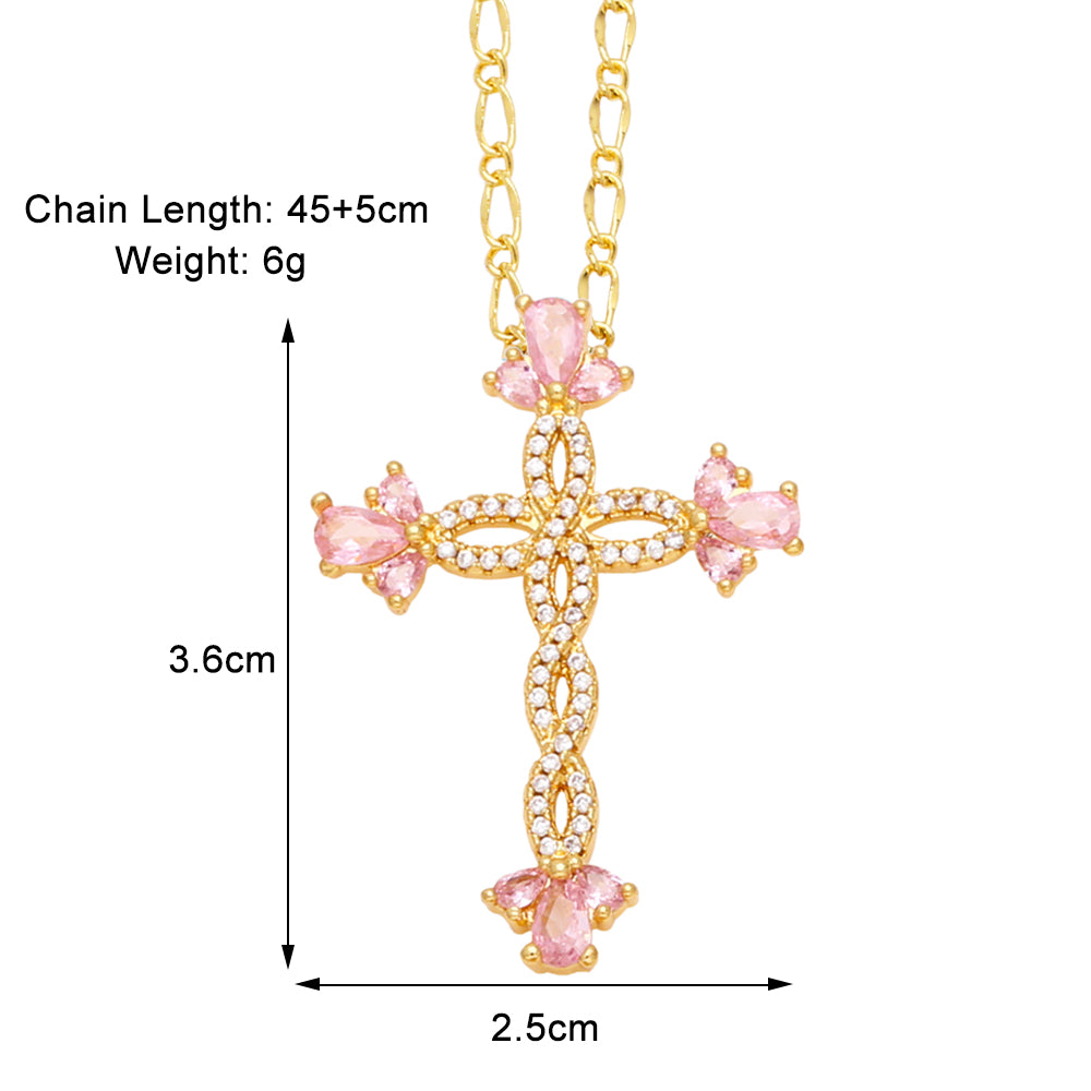 Simple Style Streetwear Cross Copper Plating Inlay Zircon 18k Gold Plated Pendant Necklace