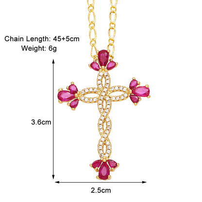 Simple Style Streetwear Cross Copper Plating Inlay Zircon 18k Gold Plated Pendant Necklace