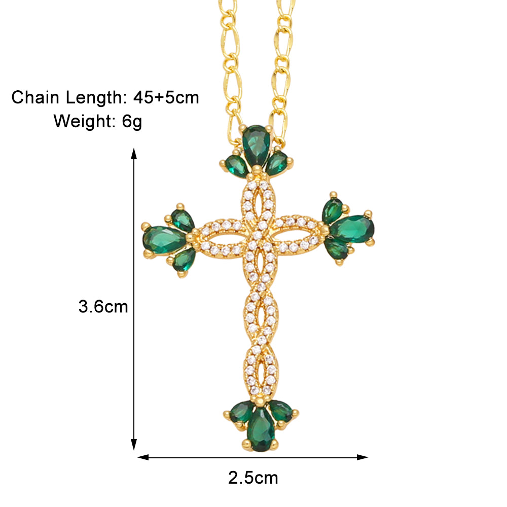 Simple Style Streetwear Cross Copper Plating Inlay Zircon 18k Gold Plated Pendant Necklace