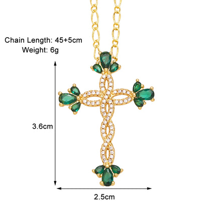 Simple Style Streetwear Cross Copper Plating Inlay Zircon 18k Gold Plated Pendant Necklace