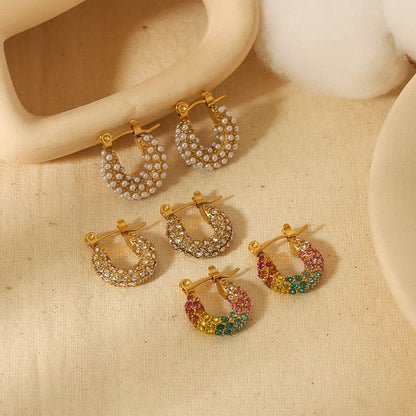 1 Pair Simple Style Circle Donuts Polishing Plating Inlay Stainless Steel Zircon 18k Gold Plated Ear Studs