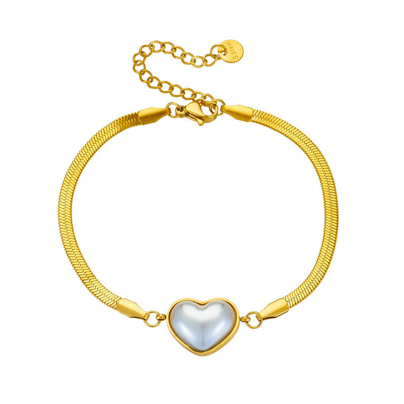 Retro Heart Shape Titanium Steel Plating Inlay Artificial Pearls 18k Gold Plated Bracelets