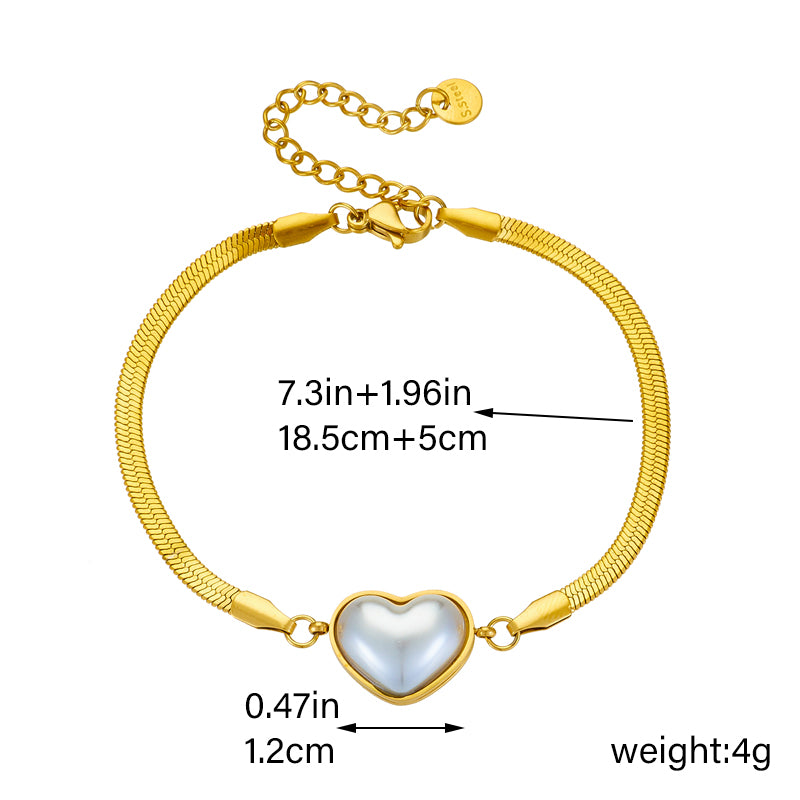 Retro Heart Shape Titanium Steel Plating Inlay Artificial Pearls 18k Gold Plated Bracelets