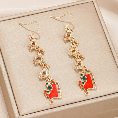 1 Pair Christmas Streetwear Elk Plating Inlay Zinc Alloy Rhinestones 18k Gold Plated Drop Earrings