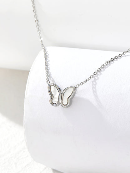 Elegant Simple Style Classic Style Butterfly Stainless Steel Plating Inlay Shell 14k Gold Plated Pendant Necklace