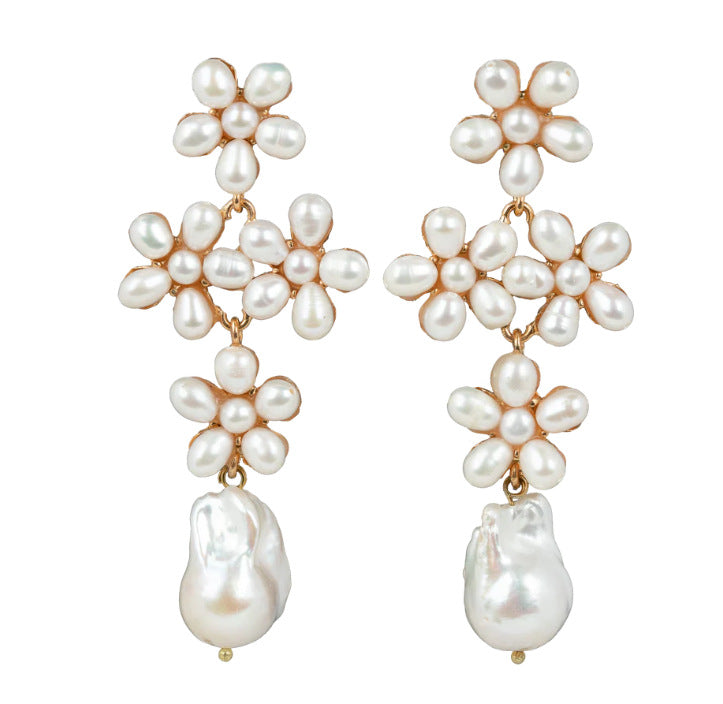 1 Pair Retro Flower Plating Imitation Pearl Alloy Drop Earrings