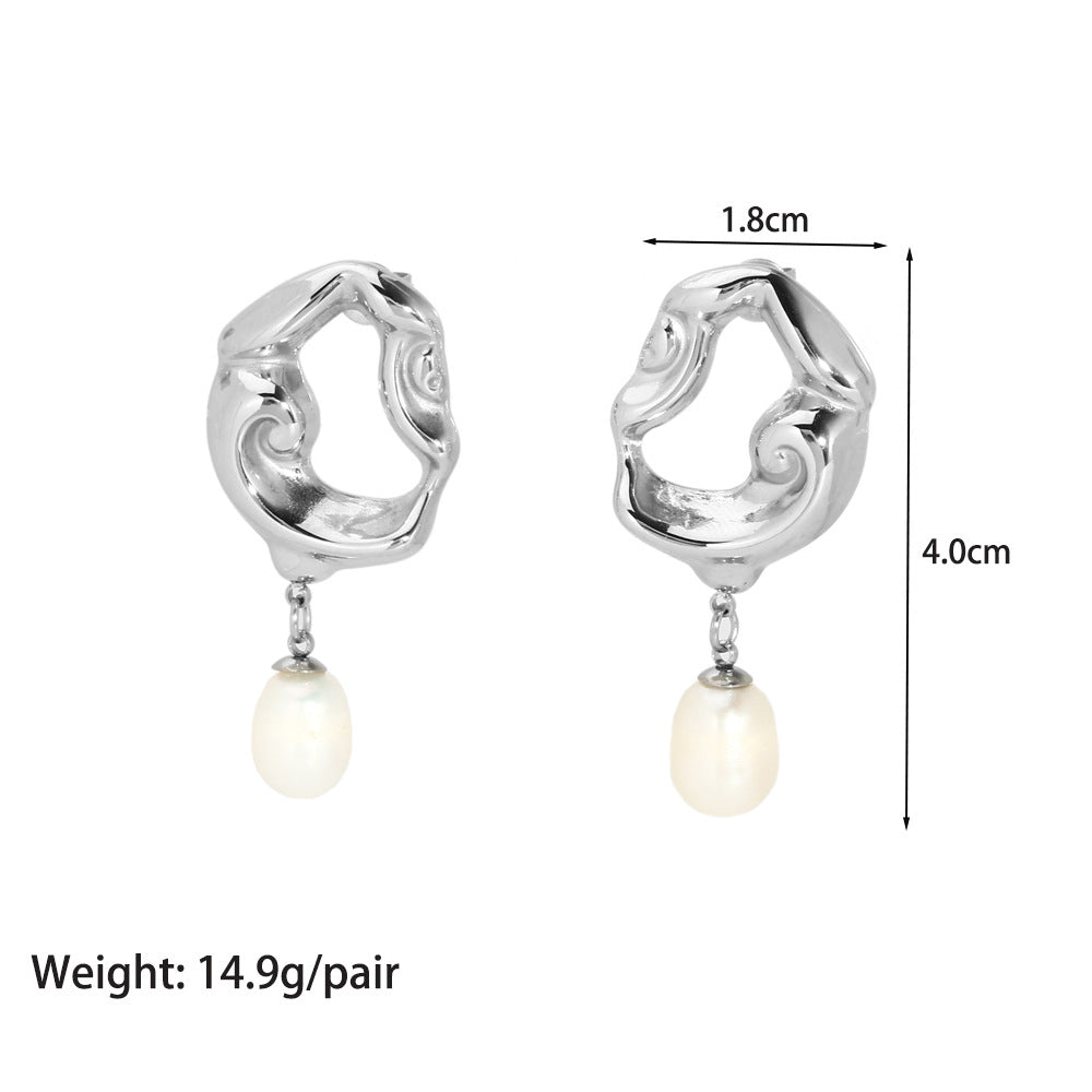 1 Pair Nordic Style Irregular Plating Inlay Stainless Steel Freshwater Pearl 18k Gold Plated Drop Earrings