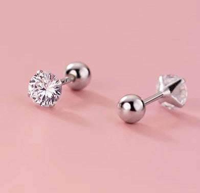 1 Pair Simple Style Solid Color Inlay Sterling Silver Zircon Ear Studs