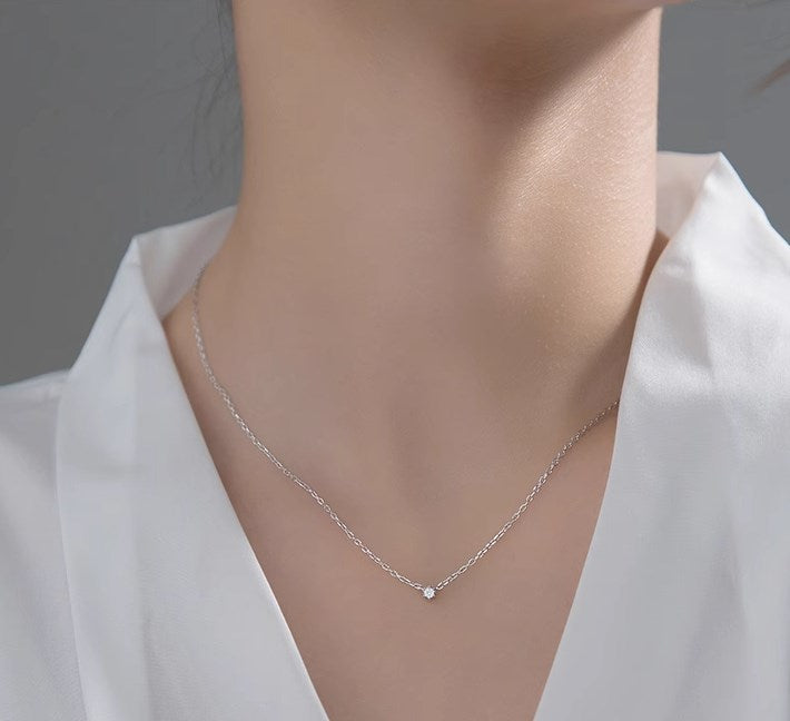 Simple Style Solid Color Sterling Silver Inlay Zircon Necklace