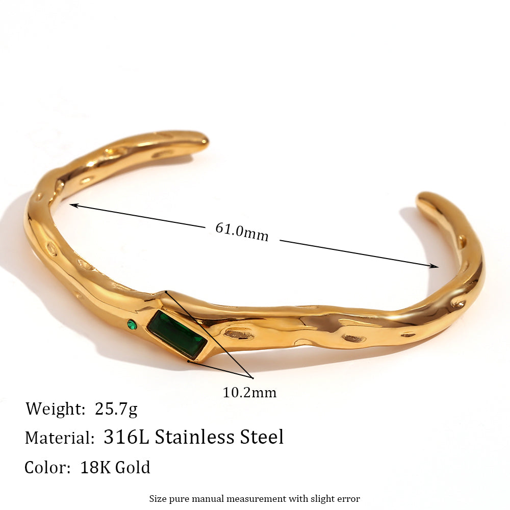 Vintage Style Simple Style Square Stainless Steel Plating Inlay Zircon 18k Gold Plated Bangle