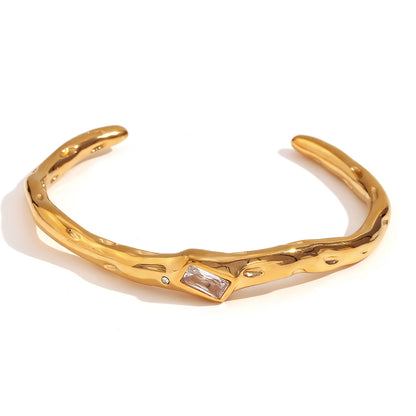 Vintage Style Simple Style Square Stainless Steel Plating Inlay Zircon 18k Gold Plated Bangle