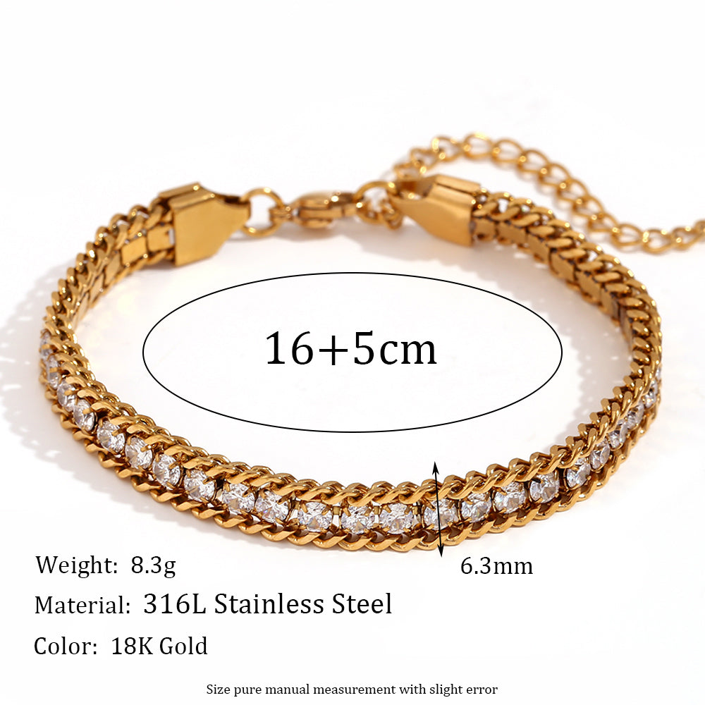 Simple Style Classic Style Solid Color Stainless Steel Plating Inlay Rhinestones 18k Gold Plated Bracelets