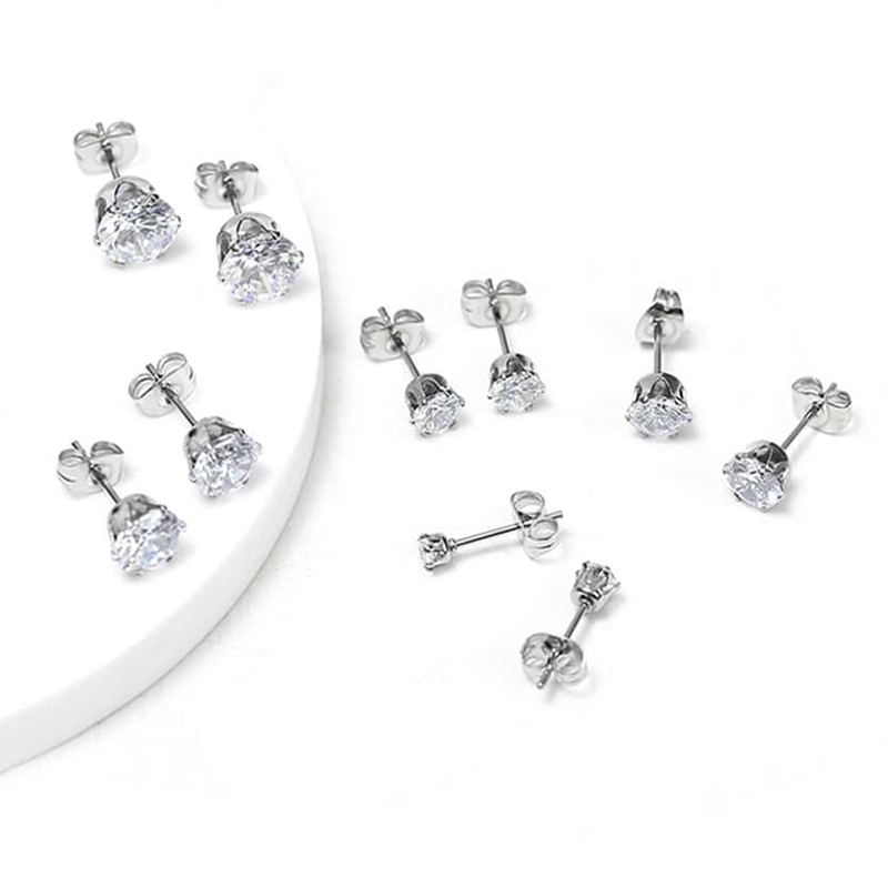 5 Pairs Basic Modern Style Geometric Inlay Stainless Steel Zircon Ear Studs